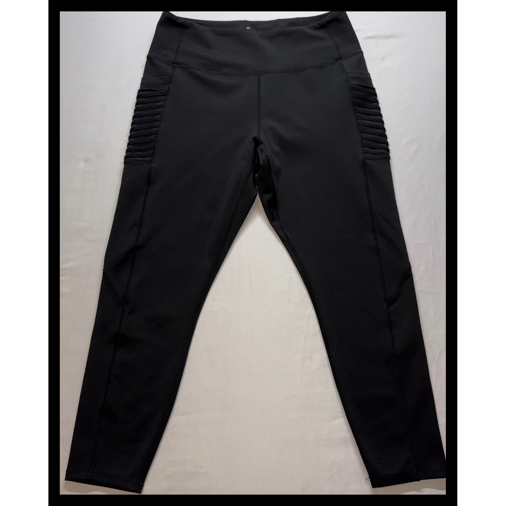 BSP Leggings Women Large Black Moto Ribbed Pocket Yoga Activewear